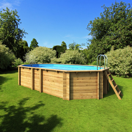 Piscine Bois octo-allongée bois  487x277cm Tropic