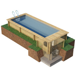 Piscine Bois URBAINE Rectangle couverture automatique 500X200cm