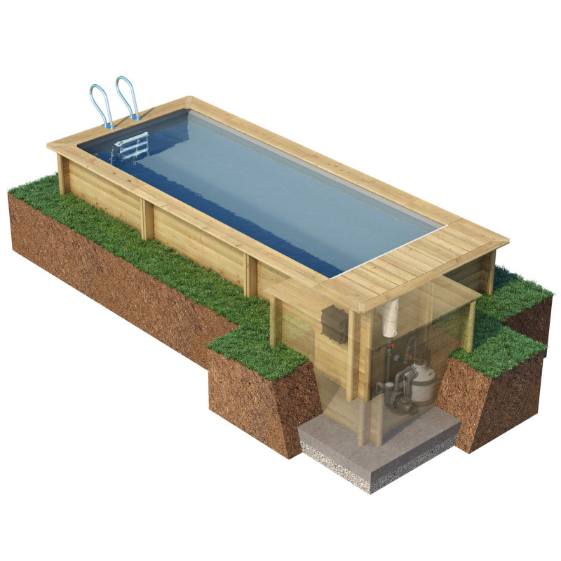 Piscine Bois URBAINE Rectangle couverture automatique 500X200cm