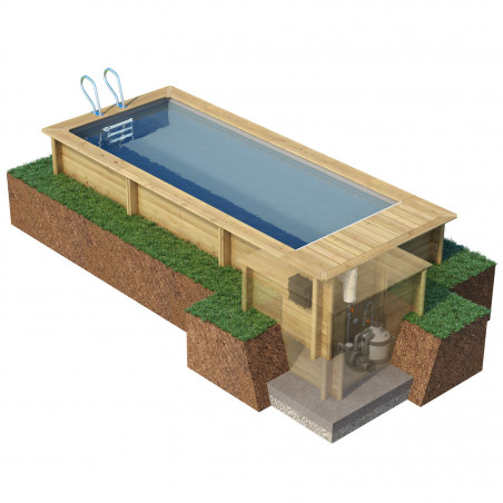 Piscine Bois URBAINE Rectangle couverture automatique 500X200cm