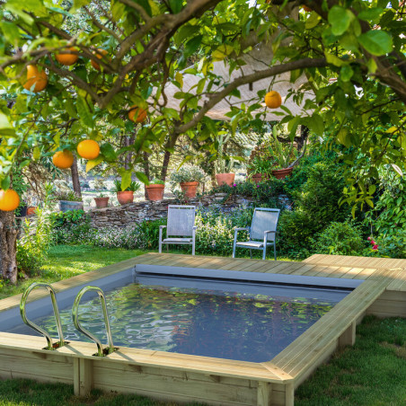 Piscine Bois URBAINE Rectangle couverture automatique 500X200cm